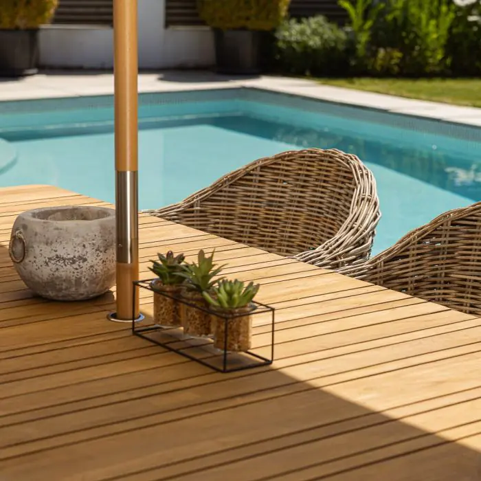 1m x 1.8m-2.3m Reclaimed Teak Extending Savannah Outdoor Dining Table With 6 or 8 Scandi Chairs  - 7