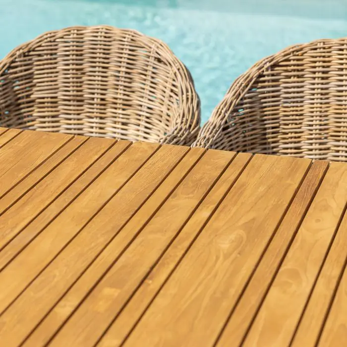 1m x 1.8m-2.3m Reclaimed Teak Extending Savannah Outdoor Dining Table With 6 or 8 Scandi Chairs  - 9