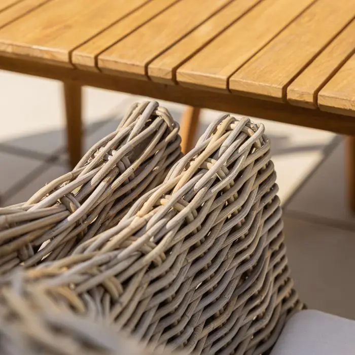 1m x 1.8m-2.3m Reclaimed Teak Extending Savannah Outdoor Dining Table With 6 or 8 Scandi Chairs  - 11