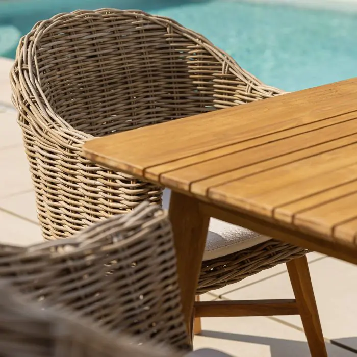 1m x 1.8m-2.3m Reclaimed Teak Extending Savannah Outdoor Dining Table With 6 or 8 Scandi Chairs  - 12