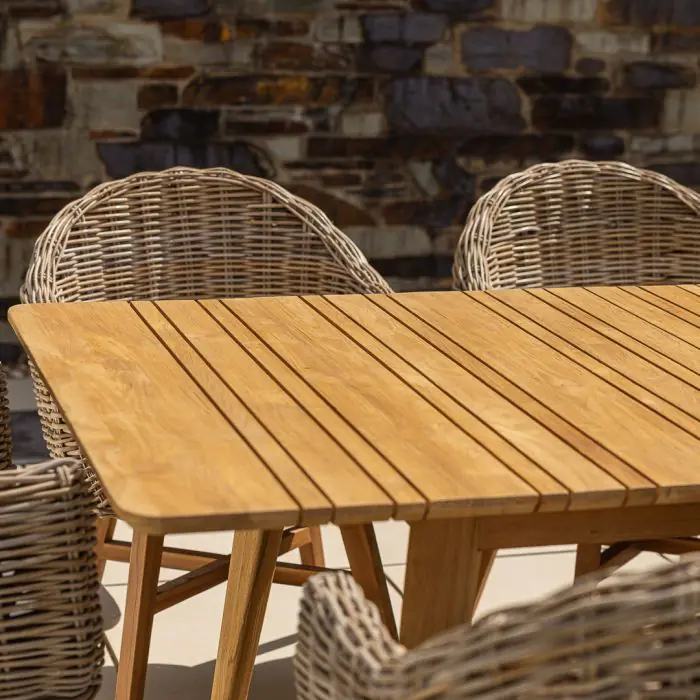 1m x 1.8m-2.3m Reclaimed Teak Extending Savannah Outdoor Dining Table With 6 or 8 Scandi Chairs  - 13