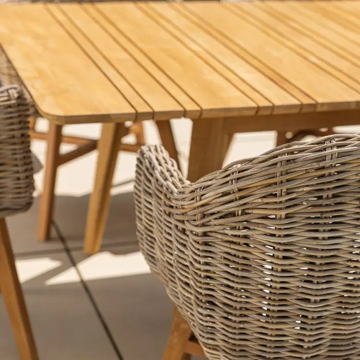 1m x 1.8m-2.3m Reclaimed Teak Extending Savannah Outdoor Dining Table With 6 or 8 Scandi Chairs  - 15