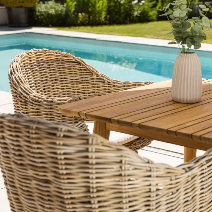 1m Reclaimed Teak Savannah Outdoor Dining Table with 4 Scandi Chairs  - 7