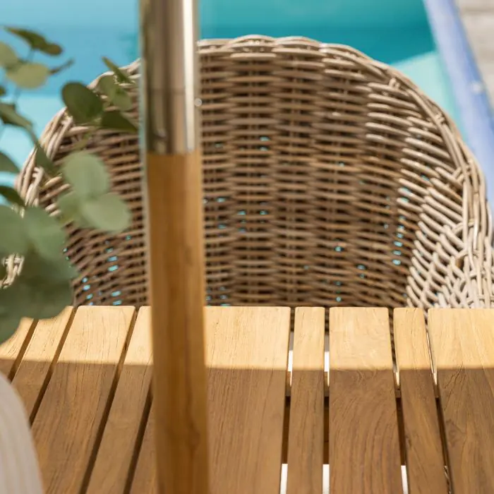 1m Reclaimed Teak Savannah Outdoor Dining Table with 4 Scandi Chairs  - 8