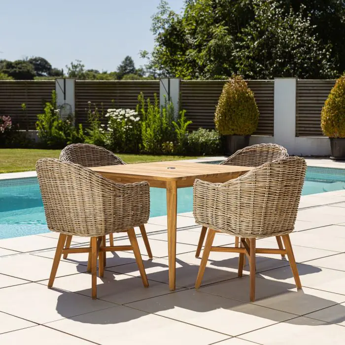 1m Reclaimed Teak Savannah Outdoor Dining Table with 4 Scandi Chairs  - 6