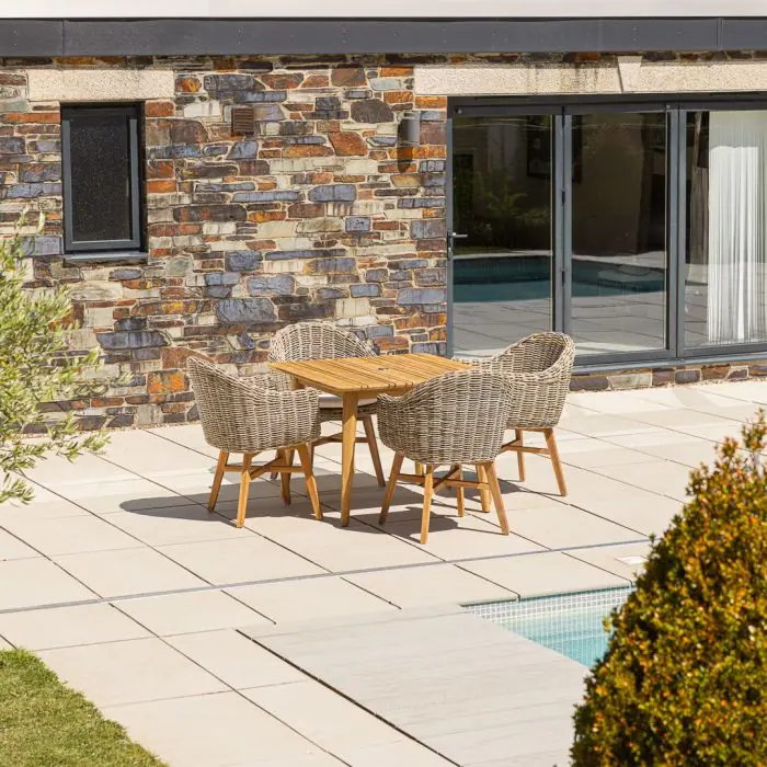 1m Reclaimed Teak Savannah Outdoor Dining Table with 4 Scandi Chairs  - 12