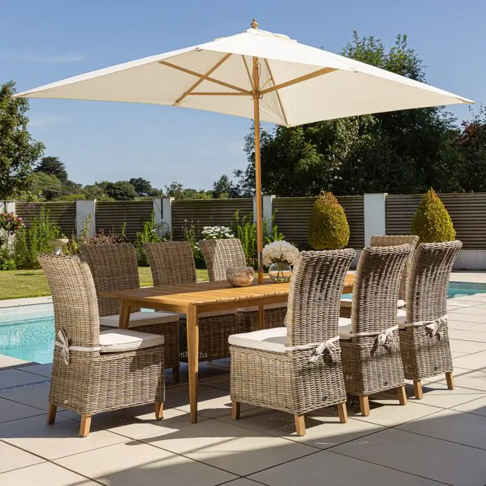 2.2m Reclaimed Teak Savannah Outdoor Dining Table With 8 Latifa Chairs - 3