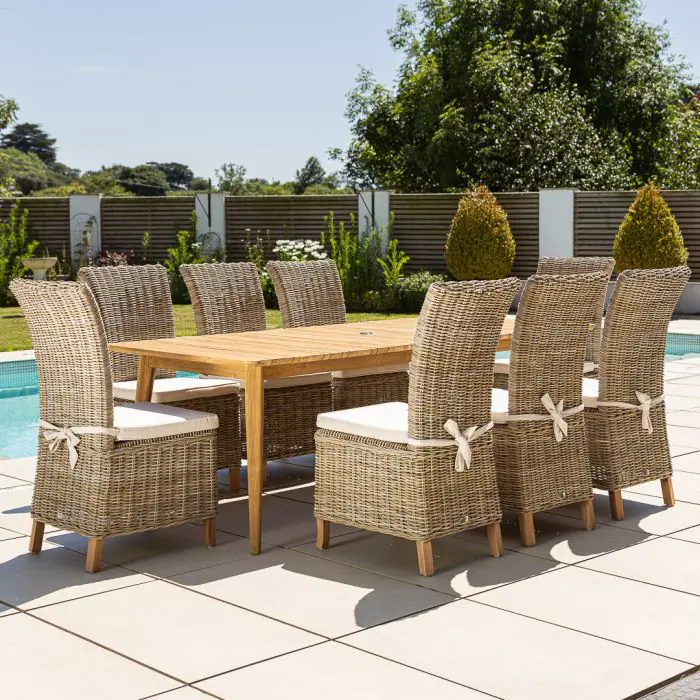 2.2m Reclaimed Teak Savannah Outdoor Dining Table With 8 Latifa Chairs - 1