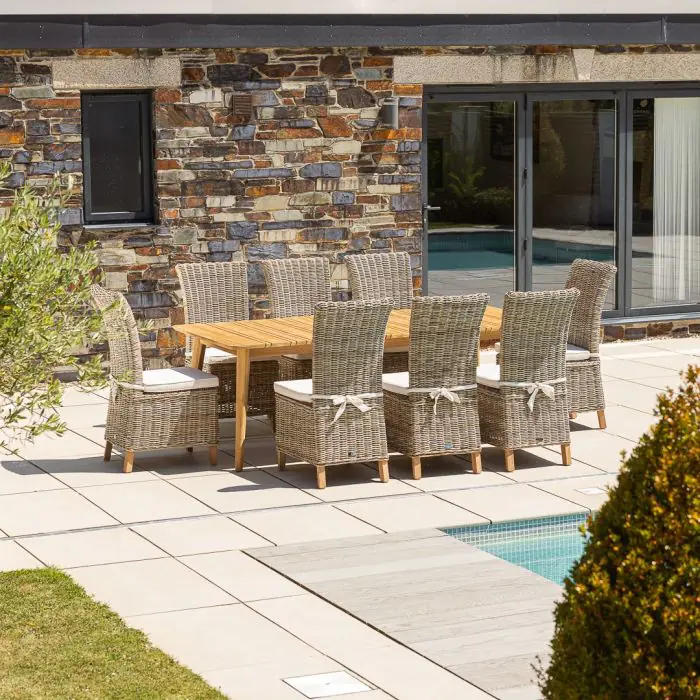 2.2m Reclaimed Teak Savannah Outdoor Dining Table With 8 Latifa Chairs - 5