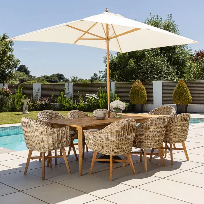 2.2m Reclaimed Teak Savannah Outdoor Dining Table With 8 Scandi Chairs - 13