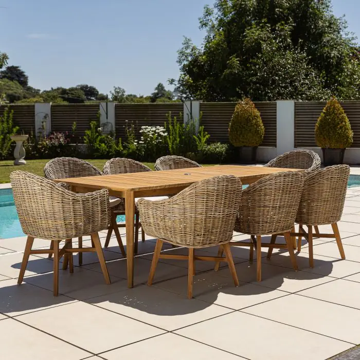 2.2m Reclaimed Teak Savannah Outdoor Dining Table With 8 Scandi Chairs - 3