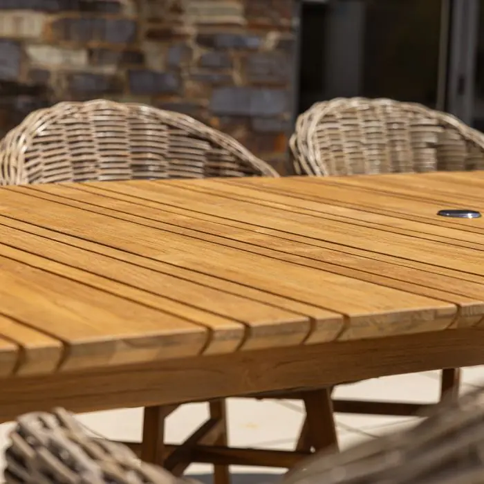 2.2m Reclaimed Teak Savannah Outdoor Dining Table With 8 Scandi Chairs - 11