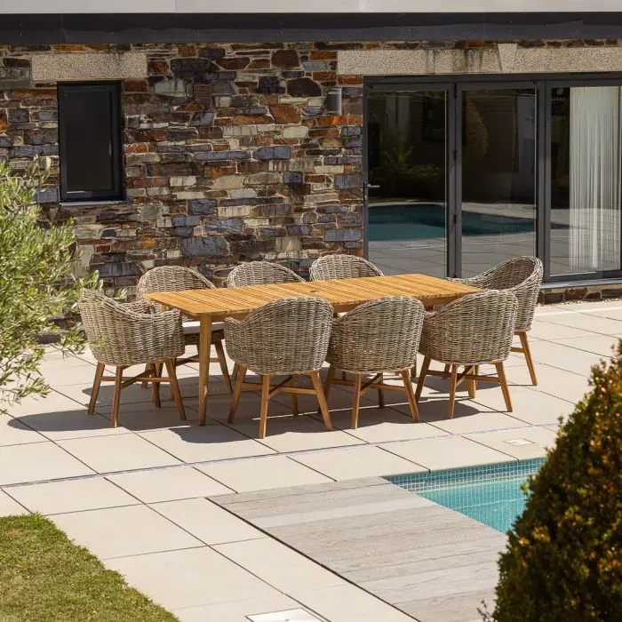 2.2m Reclaimed Teak Savannah Outdoor Dining Table With 8 Scandi Chairs - 12