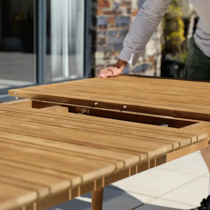 1m x 1.8m-2.3m Reclaimed Teak Extending Savannah Outdoor Dining Table With 6 or 8 Latifa Chairs  - 20