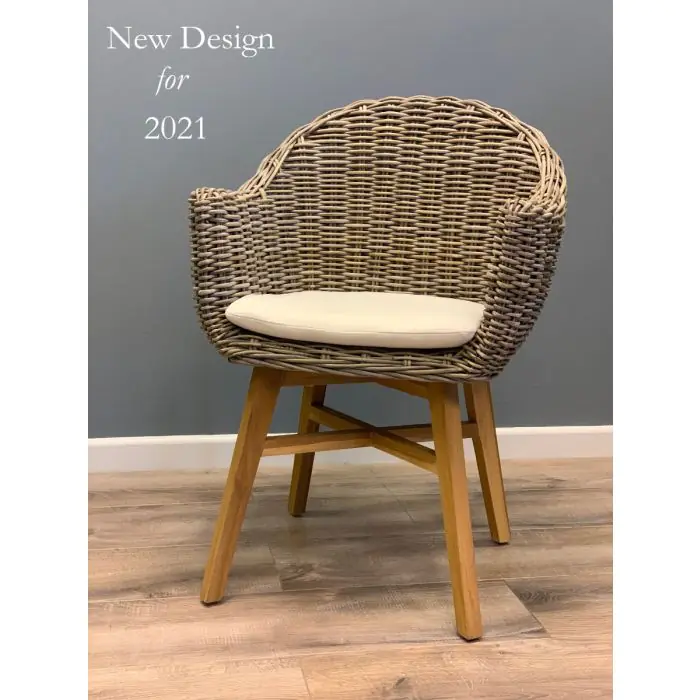 2.4m Reclaimed Teak Outdoor Open Slatted Cross Leg Table with 8 Scandi Armchairs - 1