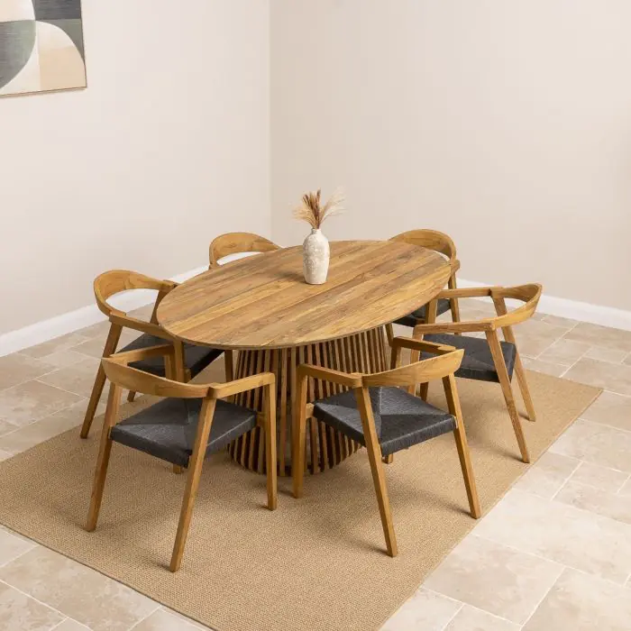 1.8m Reclaimed Teak Eclipse Dining Table With 6 Eclipse Dining Chairs - 0