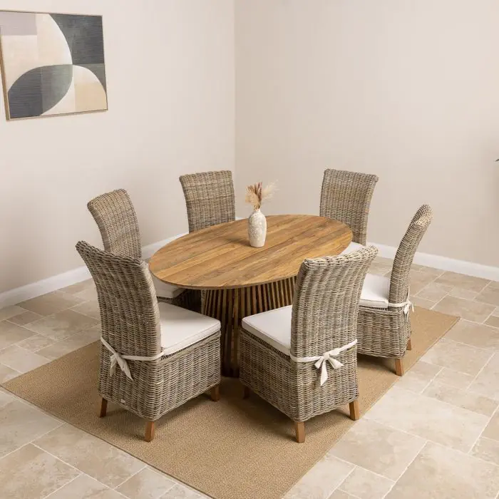 1.8m Reclaimed Teak Eclipse Dining Table With 6 Latifa Dining Chairs - 0