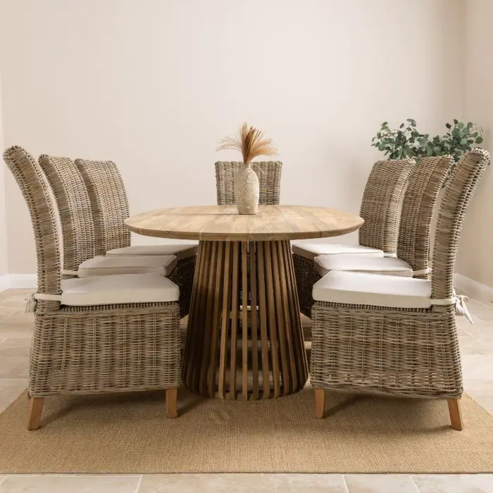 2.4m Reclaimed Teak Eclipse Dining Table With 8 Latifa Dining Chairs - 1