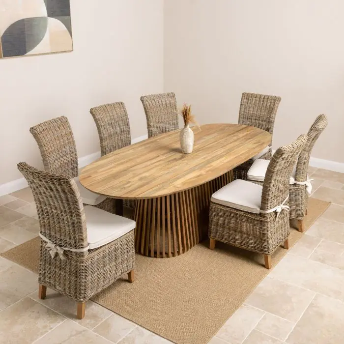 2.4m Reclaimed Teak Eclipse Dining Table With 8 Latifa Dining Chairs - 10