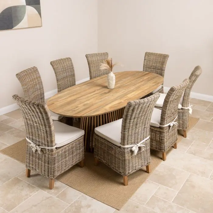 2.4m Reclaimed Teak Eclipse Dining Table With 8 Latifa Dining Chairs - 0