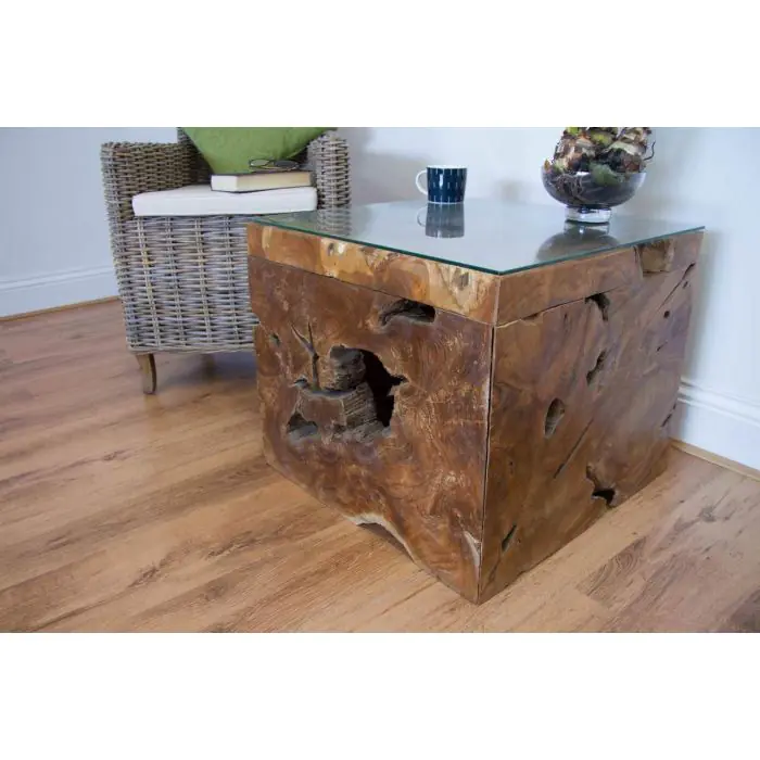 Reclaimed Teak Root Block Square Coffee/End Table - 9
