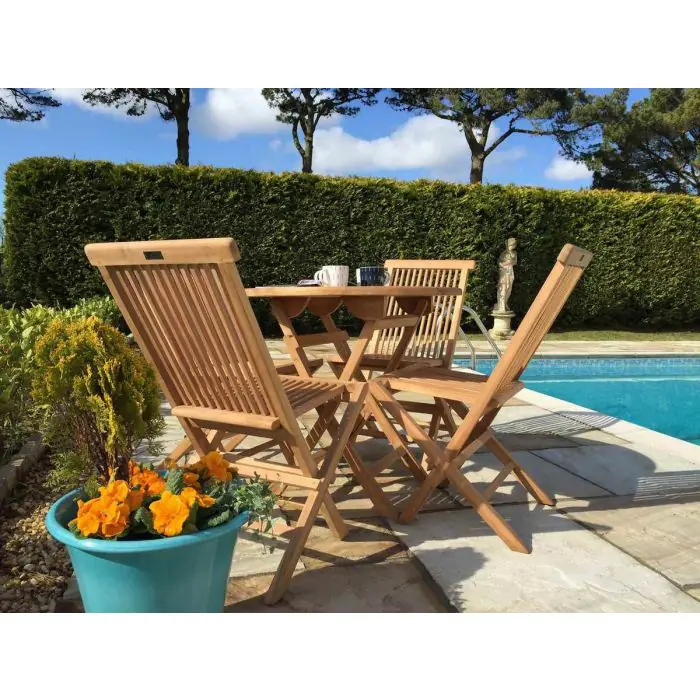 80cm Teak Circular Folding Table with 4 Classic Folding Chairs - 2