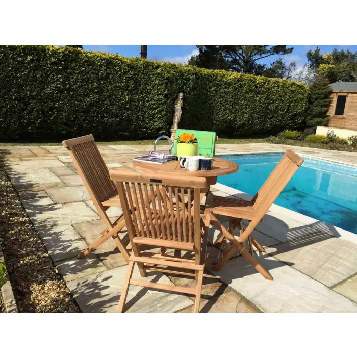 80cm Teak Circular Folding Table with 4 Classic Folding Chairs - 4