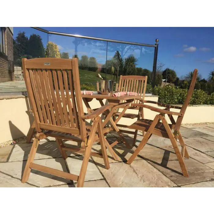 70cm Teak Square Folding Table with 4 Harrogate Recliners - 1