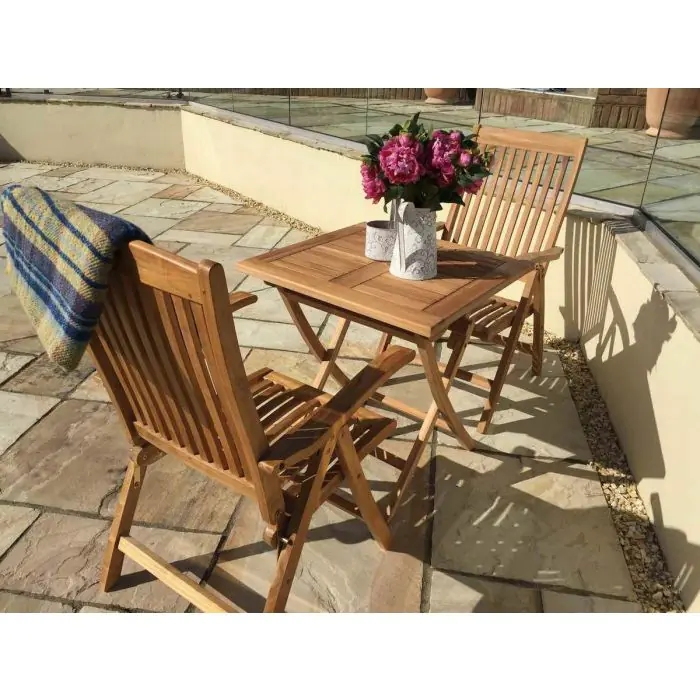 70cm Teak Square Folding Table with 2 Harrogate Recliners - 1