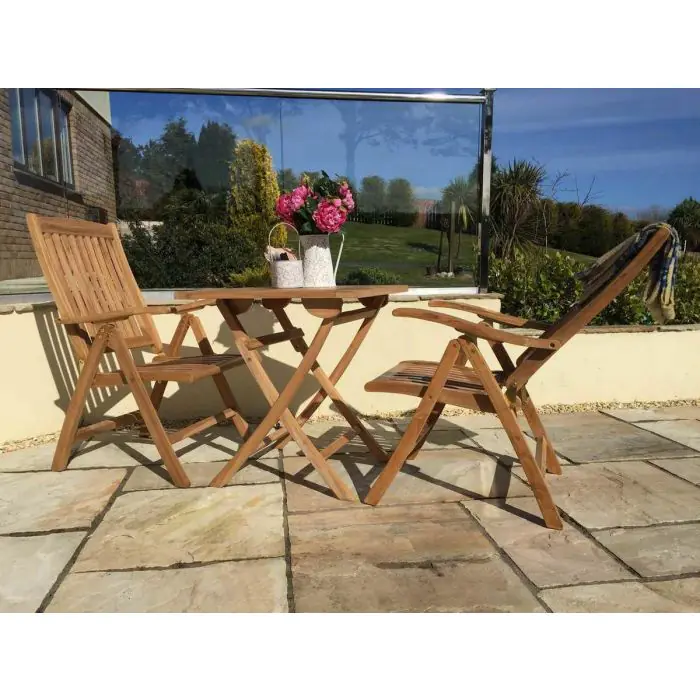 70cm Teak Square Folding Table with 2 Harrogate Recliners - 2