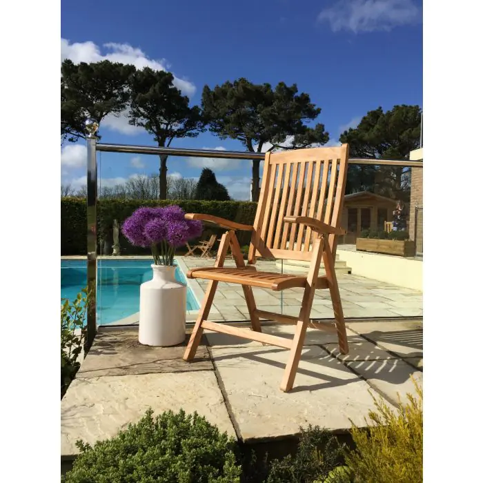 70cm Teak Square Folding Table with 2 Harrogate Recliners - 7