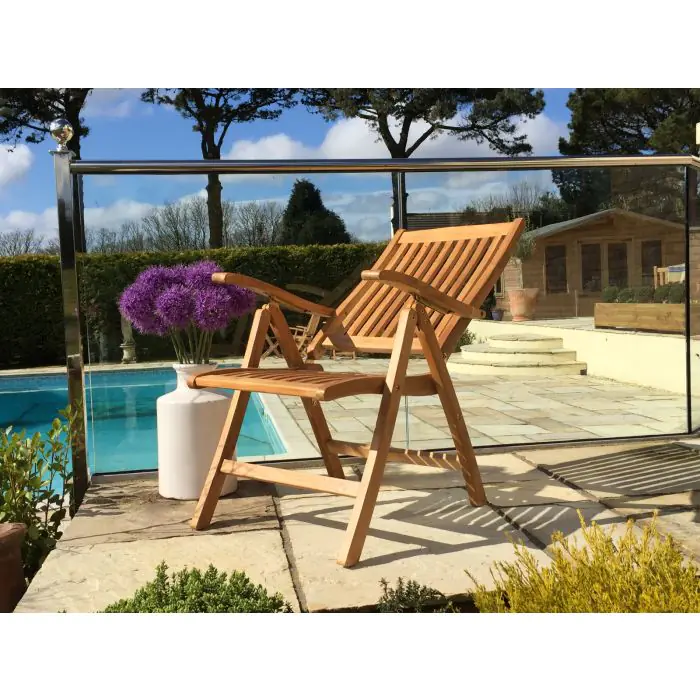 70cm Teak Square Folding Table with 2 Harrogate Recliners - 8