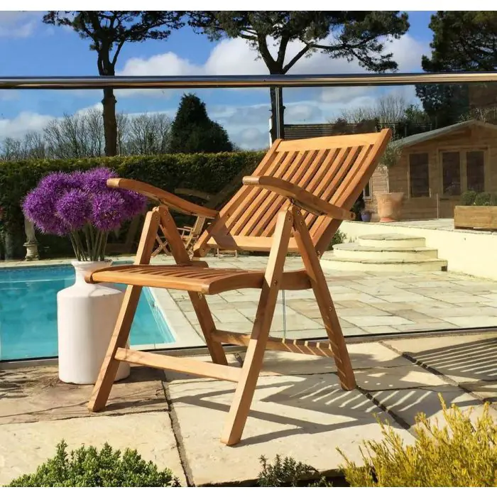 1.2m x 1.2m - 1.8m Teak Circular Extending Table with 6 Harrogate Recliners  - 7