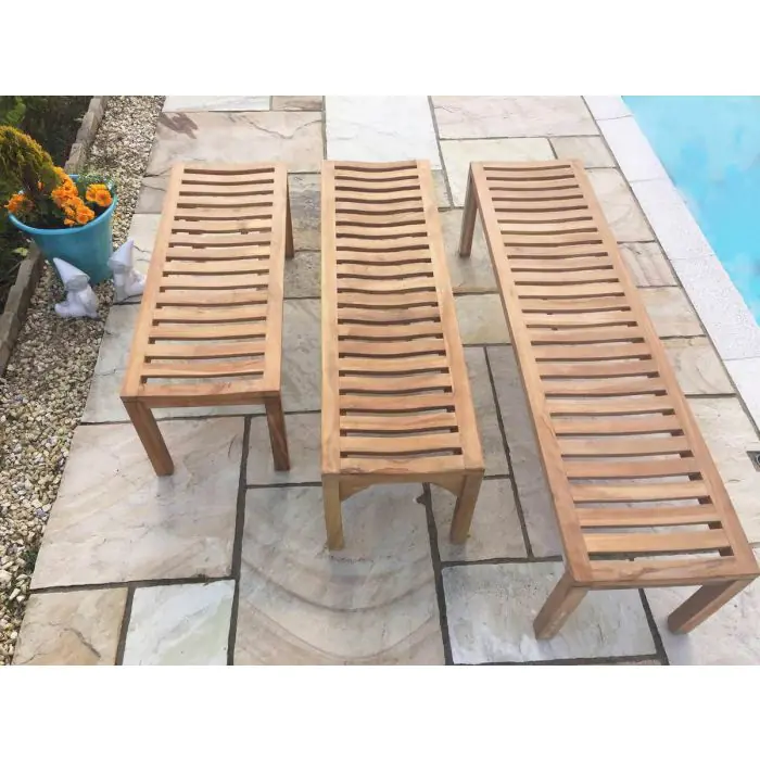 Backless Teak Garden Bench - 2