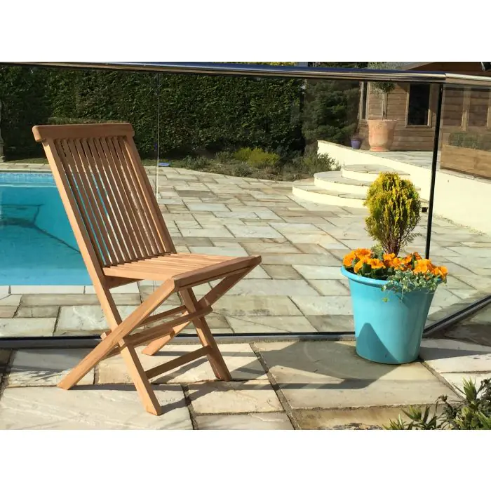 1m Teak Circular Folding Table with 4 Kiffa Folding Chairs - 3