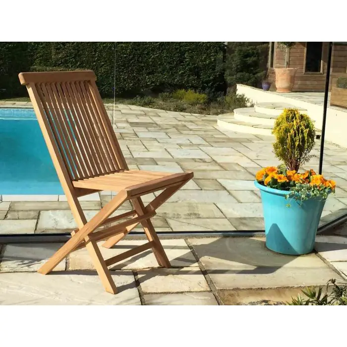 60cm Teak Circular Folding Table with 4 Classic Folding Chairs - 8