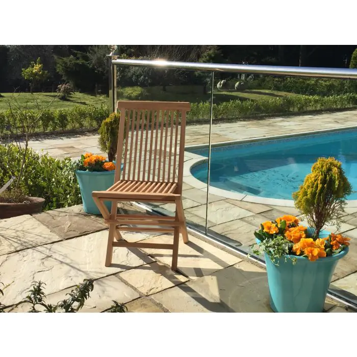 1m Teak Circular Folding Table with 4 Kiffa Folding Chairs - 4