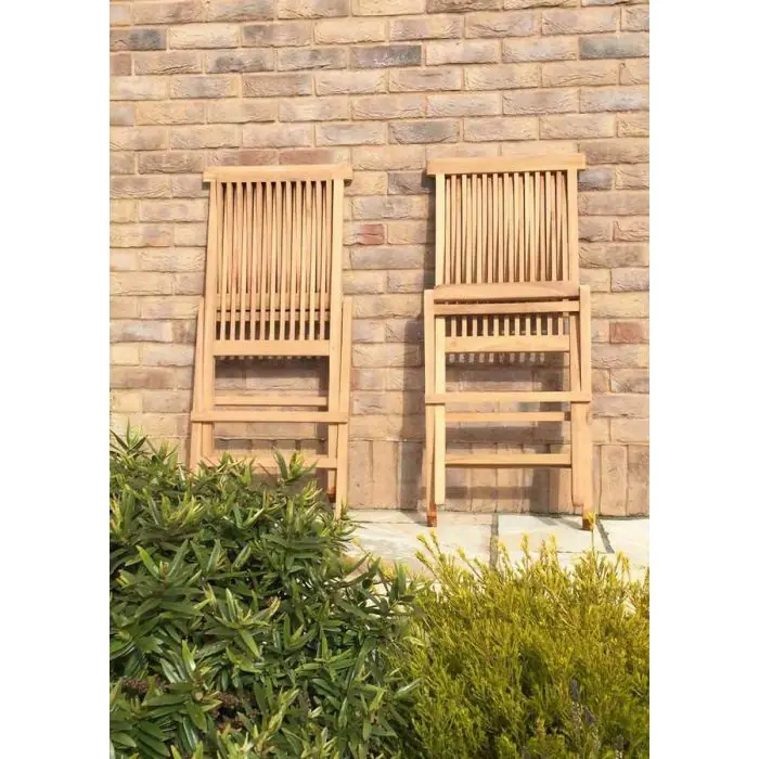 1m Teak Circular Folding Table with 4 Classic Folding Chairs  - 2