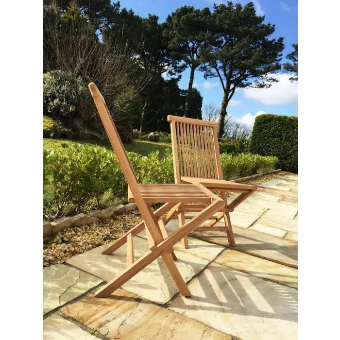 60cm Teak Circular Folding Table with 2 Classic Folding Chairs - 1