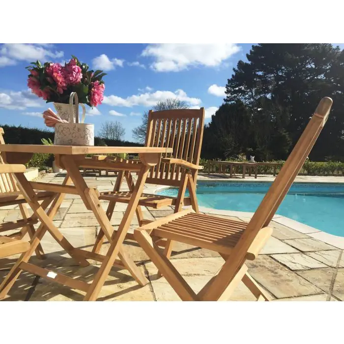 70cm Teak Square Folding Table with 2 Classic Folding Chairs and 2 Harrogate Recliners - 2