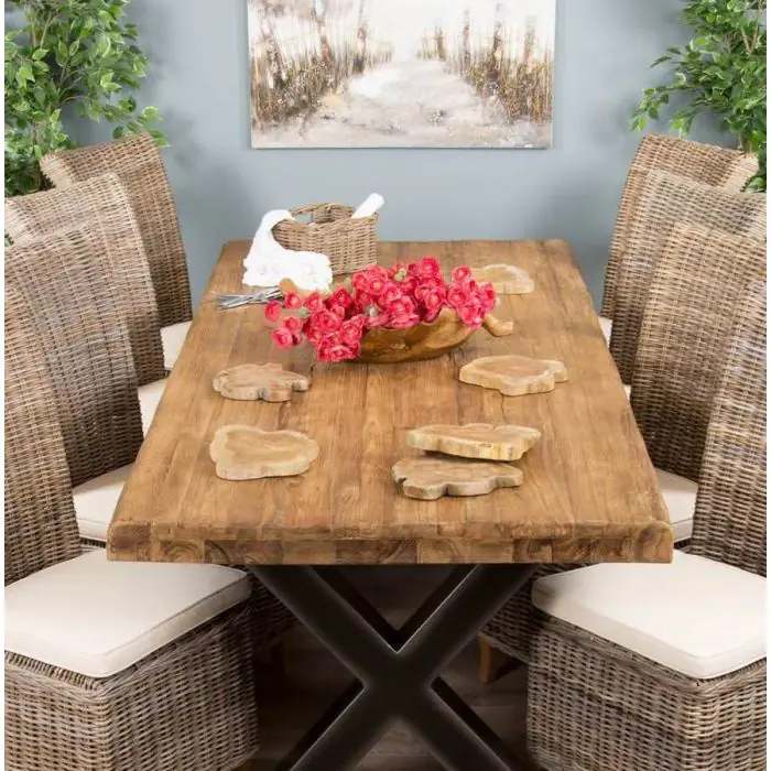 2.4m Reclaimed Teak Urban Fusion Cross Dining Table with 8 Latifa Dining Chairs  - 4