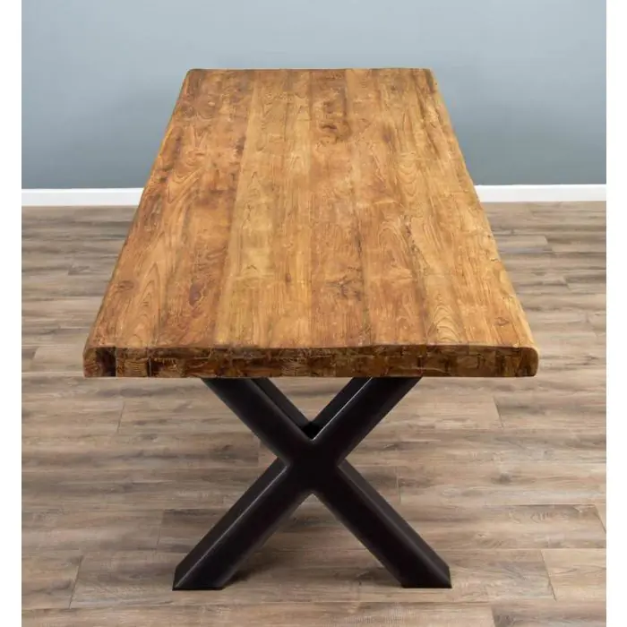 3m Reclaimed Teak Urban Fusion Dining Table with 1 Backless Bench and 5 Zorro Chairs - 21