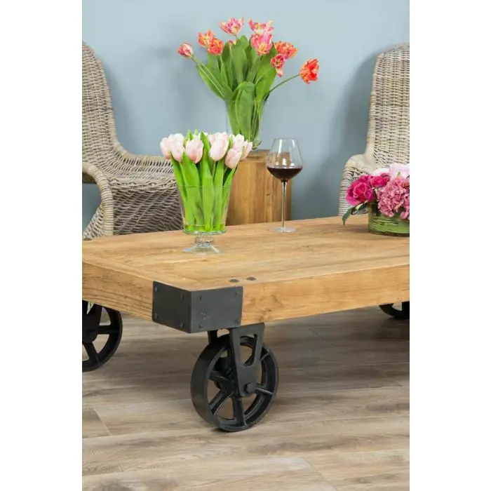 Reclaimed Elm Wheeled Coffee Table - 7