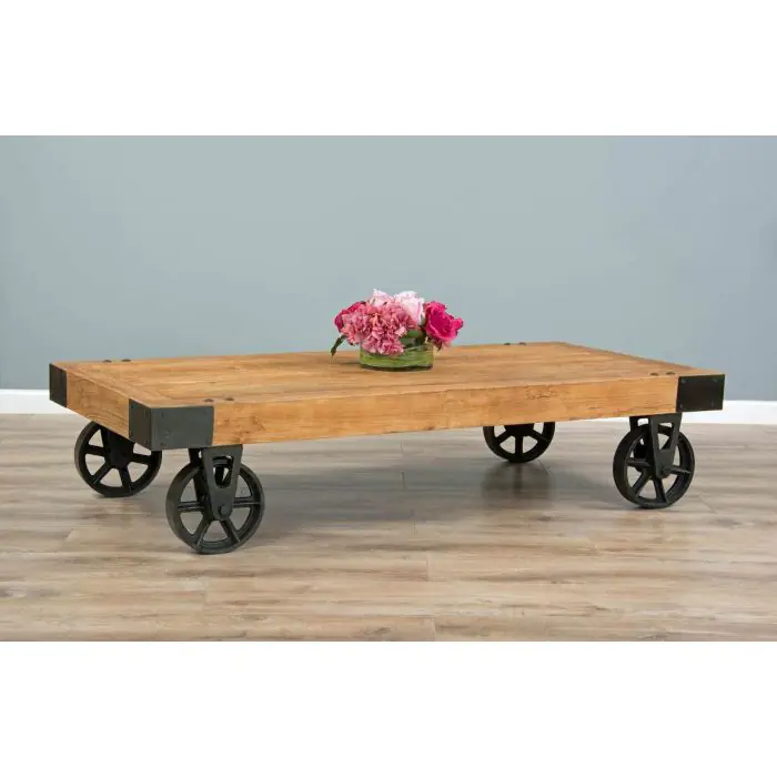 Reclaimed Elm Wheeled Coffee Table - 4