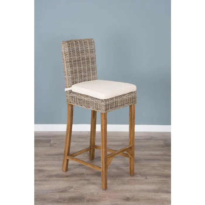 1.2m Reclaimed Teak Rectangular Bar Table with 4 Kubu Wicker Bar Stools - 5