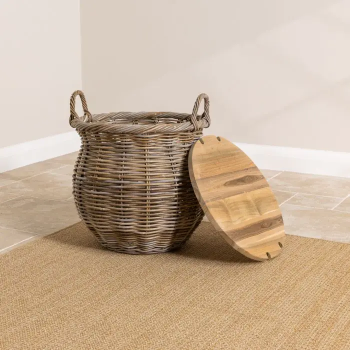 Natural Wicker & Reclaimed Teak Storage Coffee Table - 2