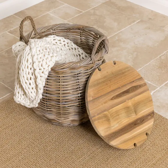 Natural Wicker & Reclaimed Teak Storage Coffee Table - 3