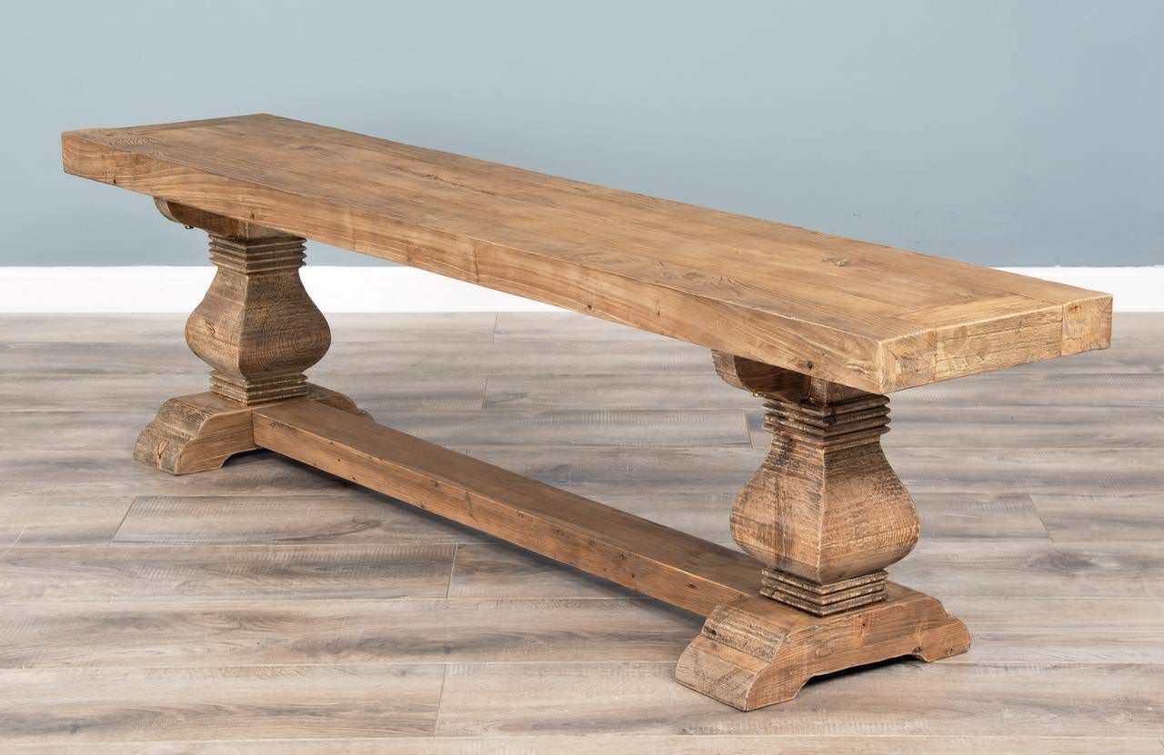 Reclaimed Elm Pedestal Dining Bench 1.8m Sustainable Furniture