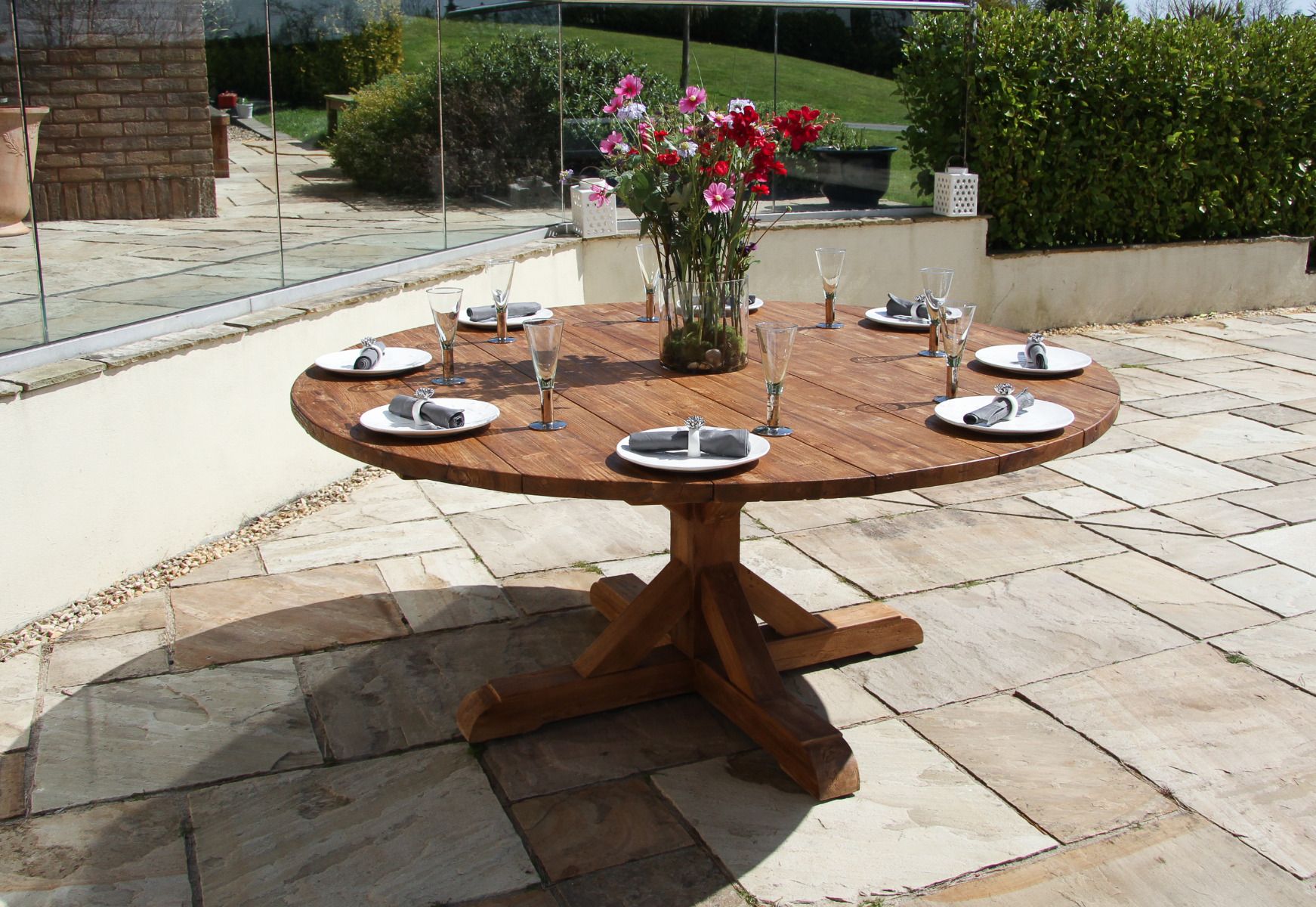 1.8m Reclaimed Teak Outdoor Open Slatted Dartmouth Table with 8 Scandi