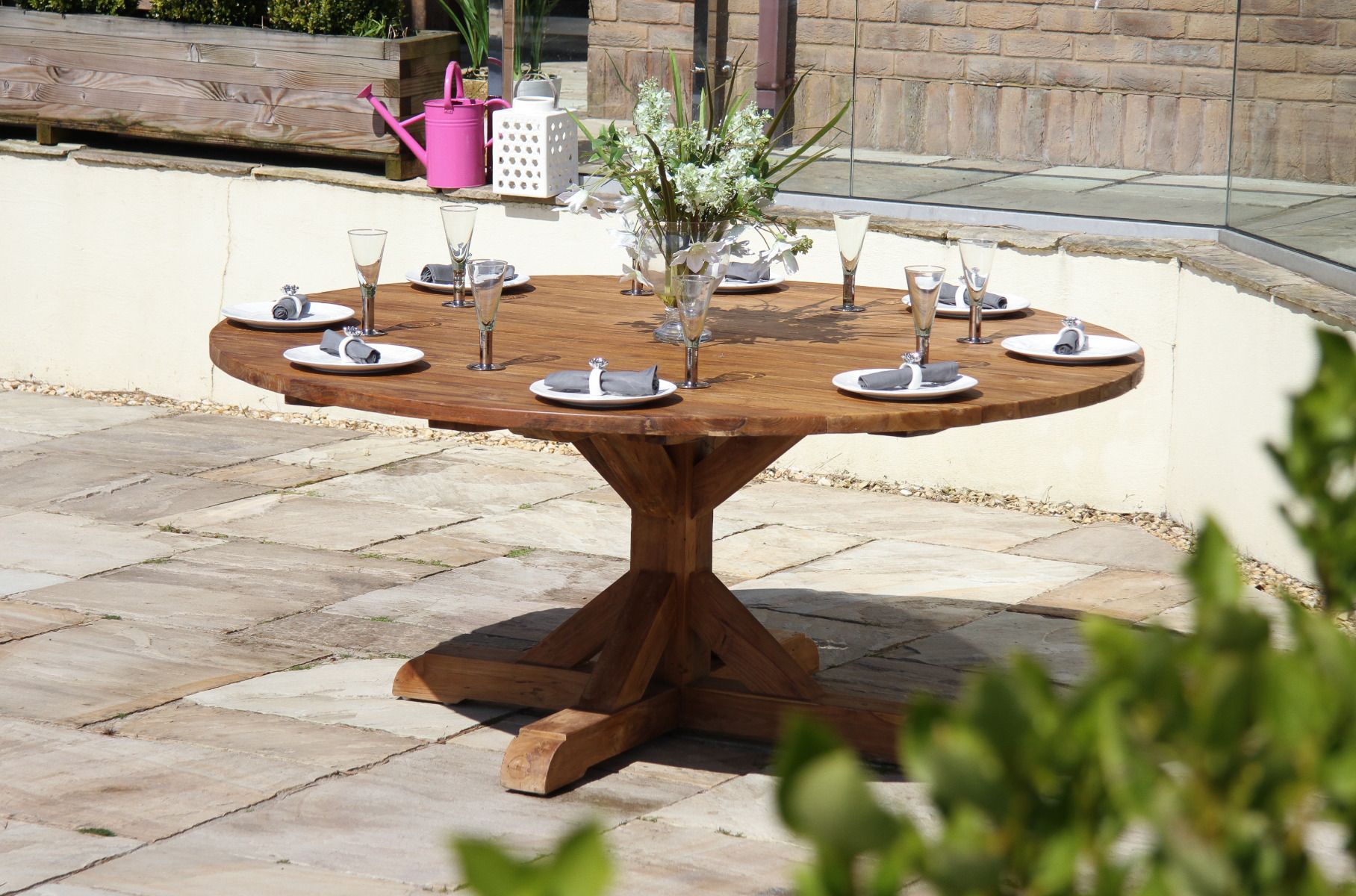 1.8m Reclaimed Teak Outdoor Open Slatted Dartmouth Table with 8 Scandi